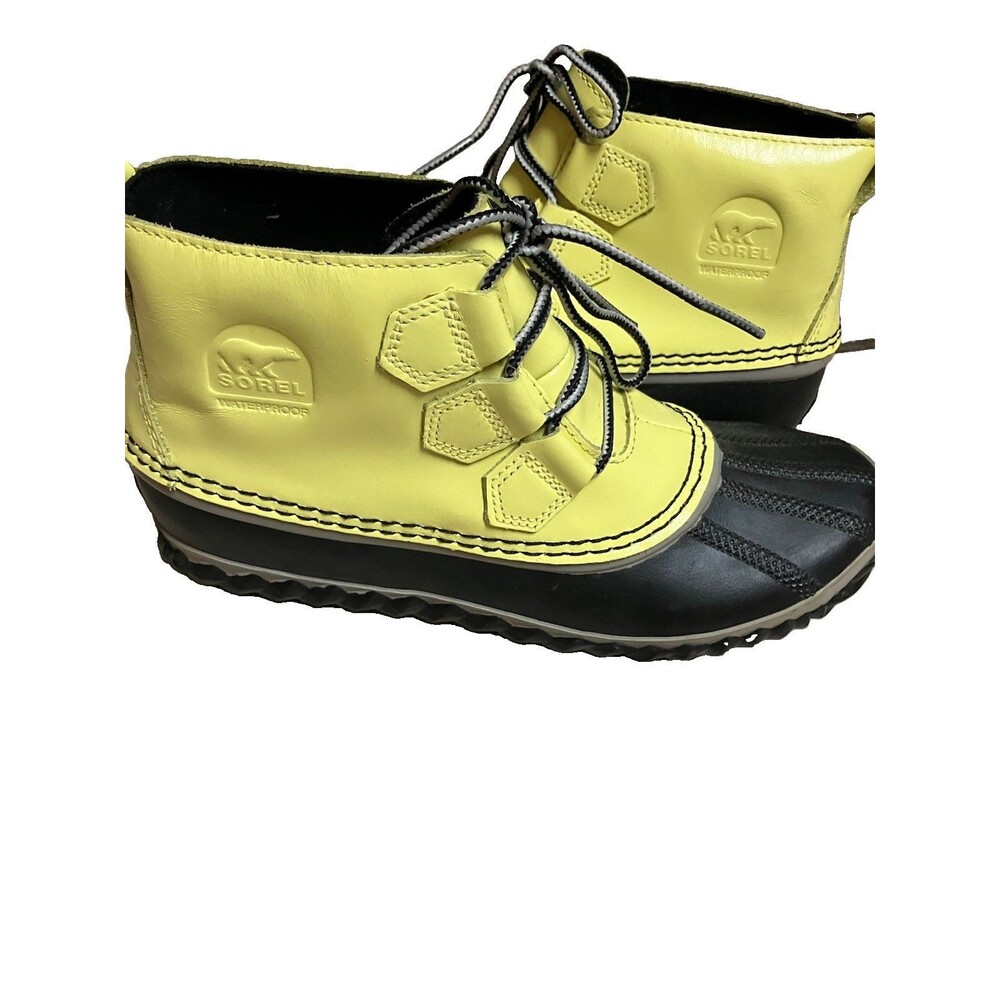 Sorel Out N About Rain Boots Yellow Leather Duck Boots Gorpcore Size 7